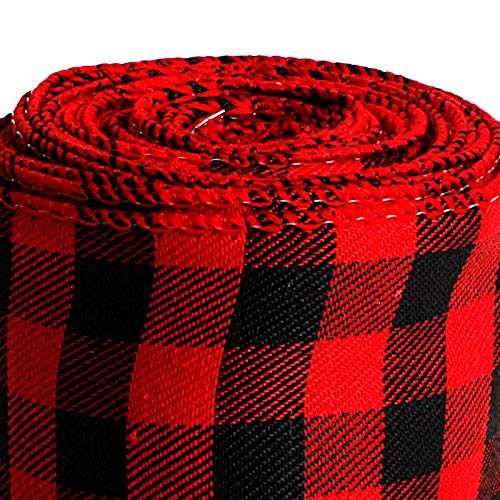 Wired Ribbon 2.5” X 5 Yards Black and red Check