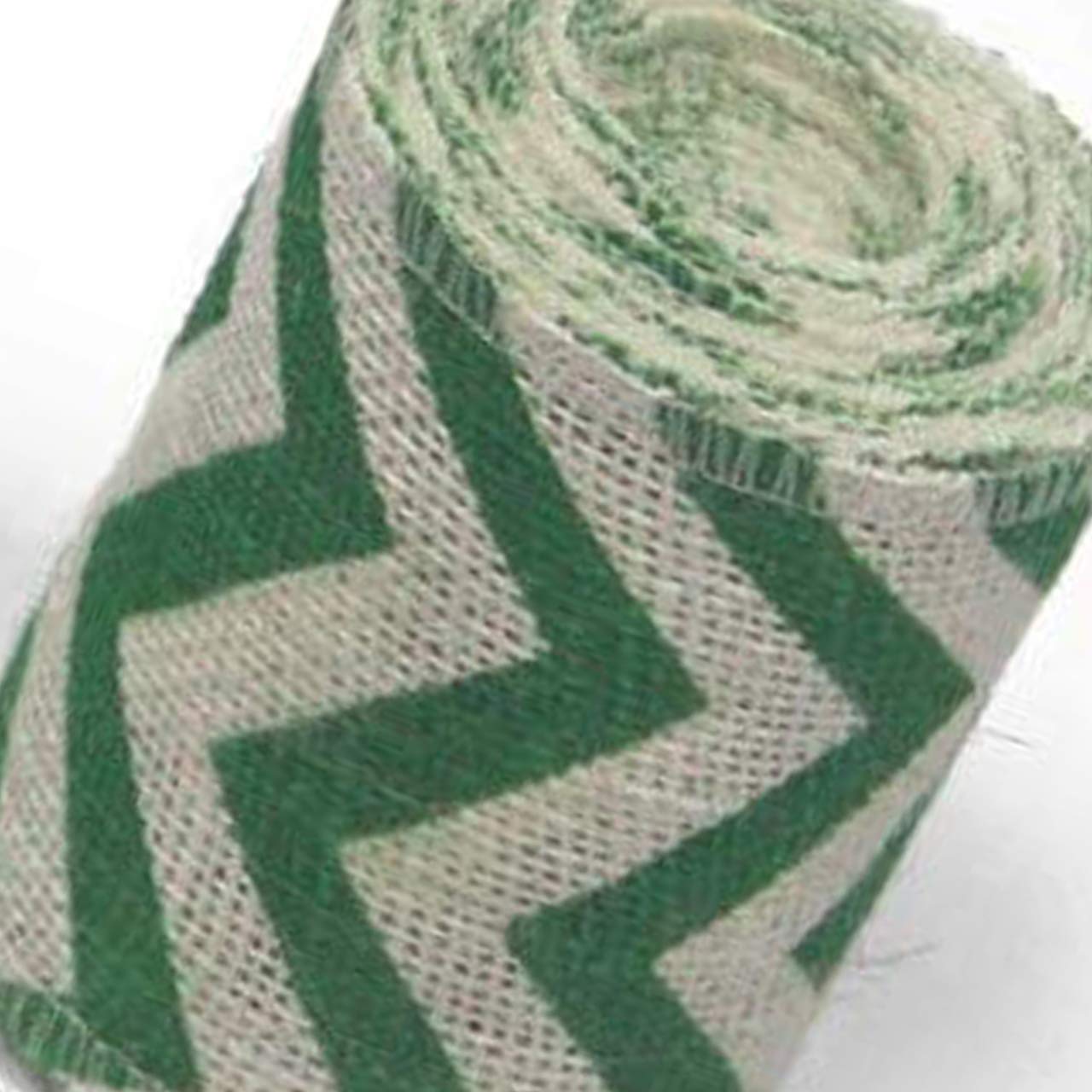 AAYU Natural Burlap Ribbon 3 Inch X 5 Yards Green and White Wave Print Jute Ribbon for Crafts Gift Wrapping Wedding