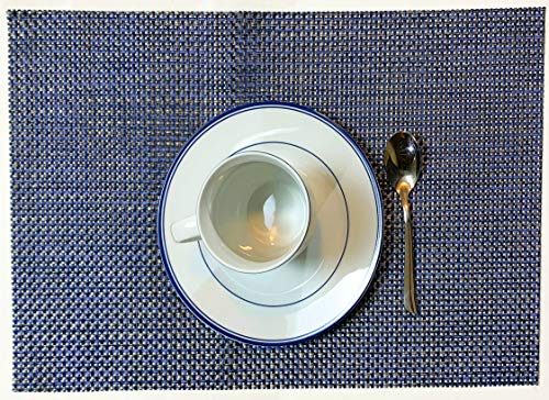 Jutemill Set of 12 Navy PVC Vinyl Woven Place mats, 12" x 18 inches Heat Insulation Stain Resistant Placemats for Dining Table Durable Cross Weave Woven Vinyl Kitchen Table Mats Placemat (Solid Navy)