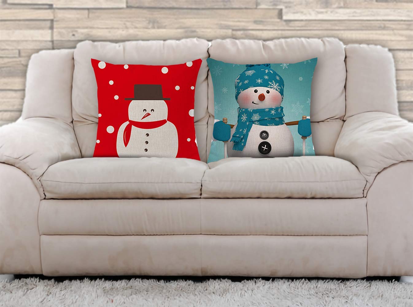 AAYU Snowman Decorative Throw Pillow Covers 20 x 20 Inch Set of 2 Linen Cushion Covers for Couch Sofa Bed Home Decor