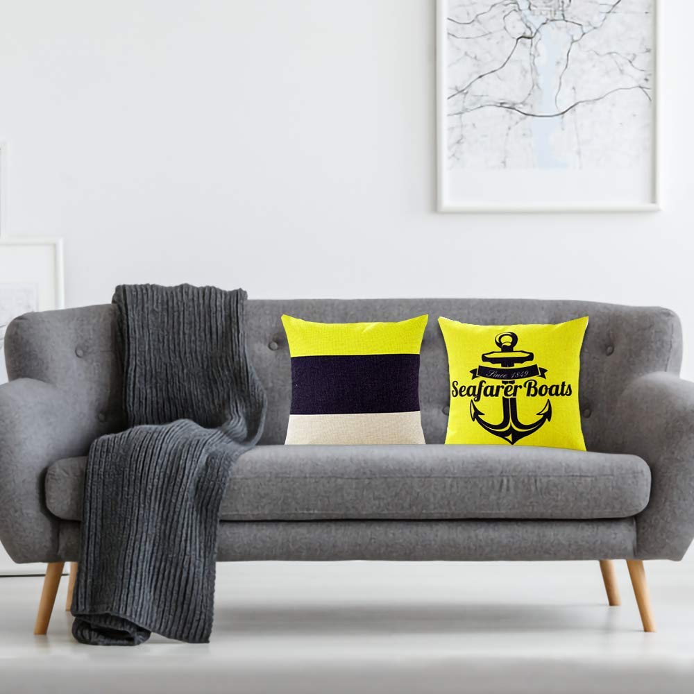 AAYU Nautical Decorative Throw Pillow Covers 18 x 18 Inch Set of 2 Linen Cushion Covers for Couch Sofa Bed Home Decor