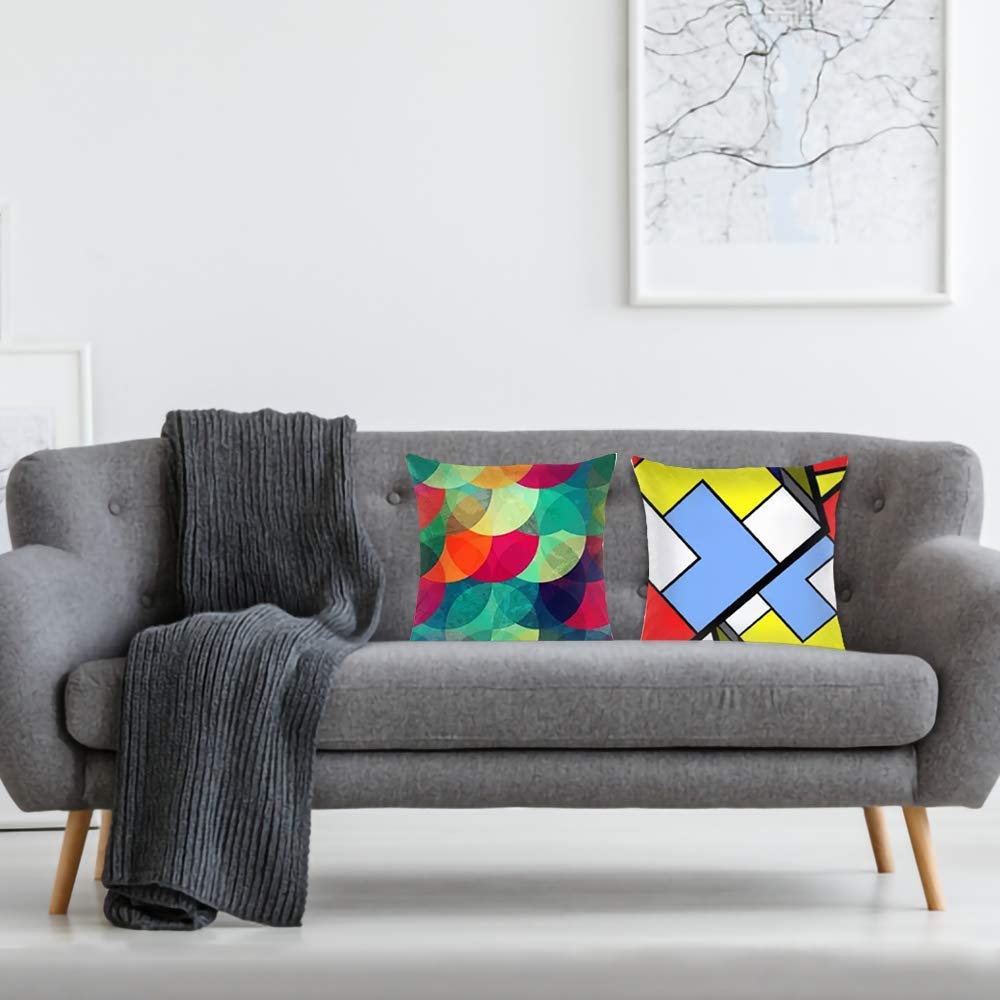 AAYU Colorful Geometric Pattern Decorative Throw Pillow Covers 18 x 18 Inch Set of 2 Linen Cushion Covers for Couch Sofa Bed Home Decor (Geometry Series)