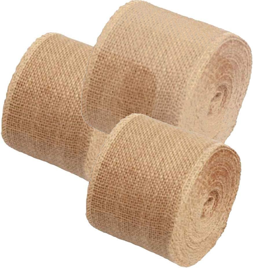 3 Pack Burlap Garland and Wreath Ribbon Wide 5&quot; x 15 Yards Natural Jute 5 Inch 15-feet 3 Rolls, (Natural, 5Inch X 15yards) not Wired