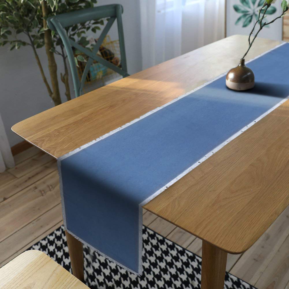 AAYU Denim Table Runner with Fringed Edges Jeans 16" x 108 Inches Premium Quality Stone Washed Table Runner for Home Party Rustic Wedding Decorations (All Over Fray)