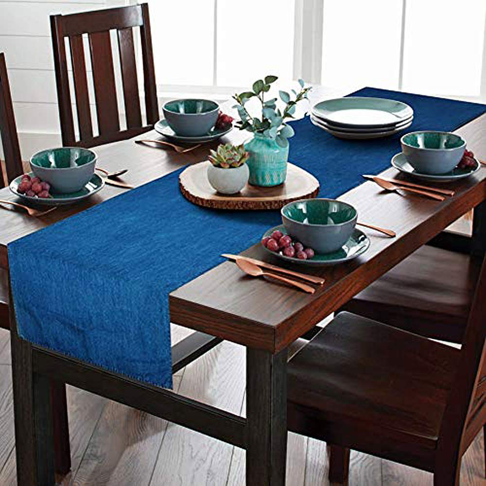AAYU Denim Table Runner 16" X 72" | Stone Washed Premium Quality (16 Inch X 72 Inch)