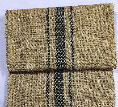 Burlap Table Runner Roll for Events | Burlap Table Runner With Green Stripe | Jute Table Runner Burlap - Green