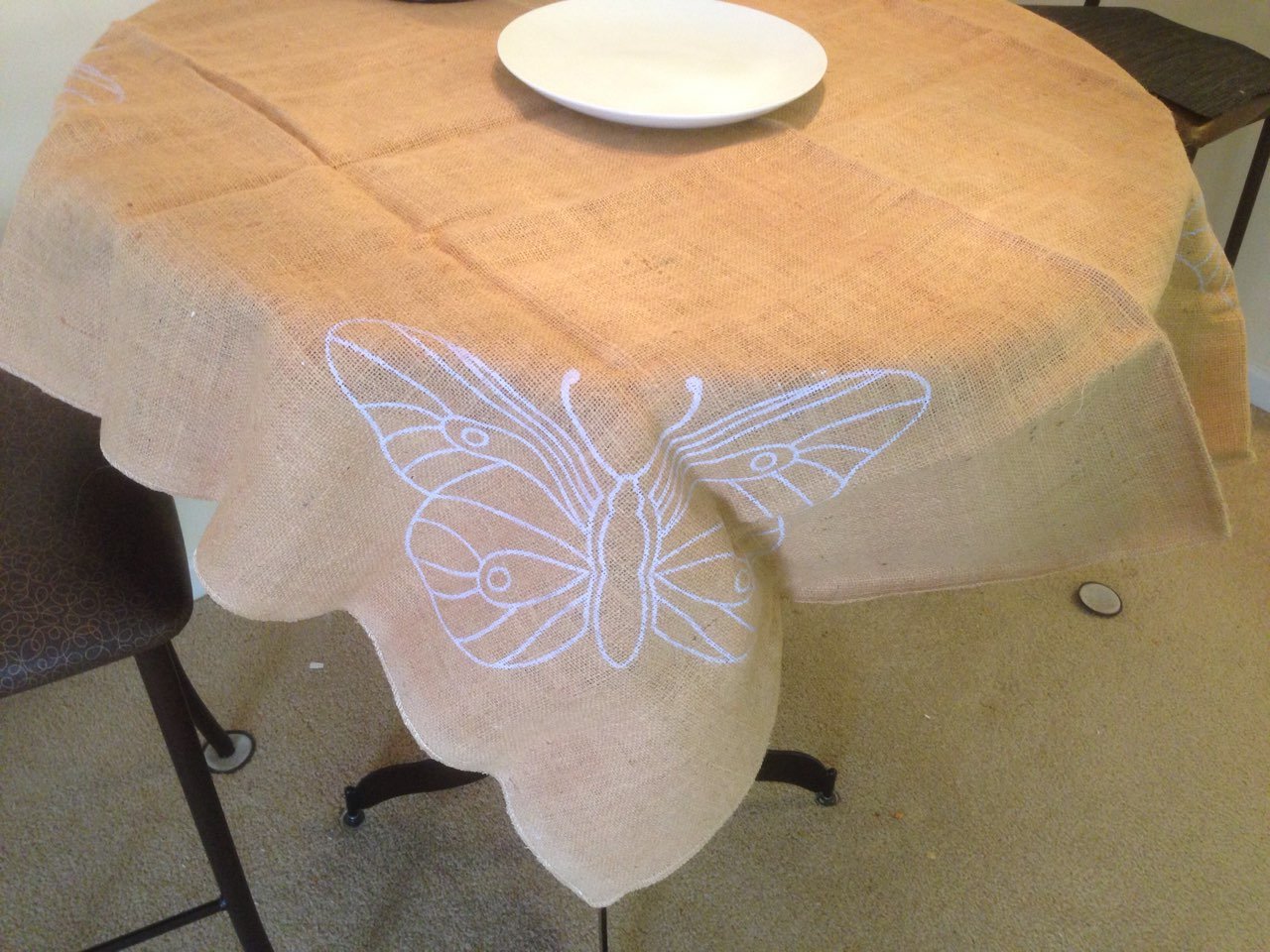 Brand Premium White Butterfly Printed Burlap | Squares 10 oz