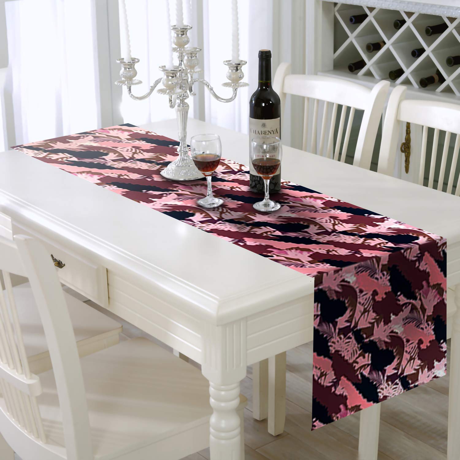 AAYU Pink Imitation Linen Table Runner 14 x 108 Inch Runner for Everyday, Dinner Party, Outdoor Dining, Events, Decor