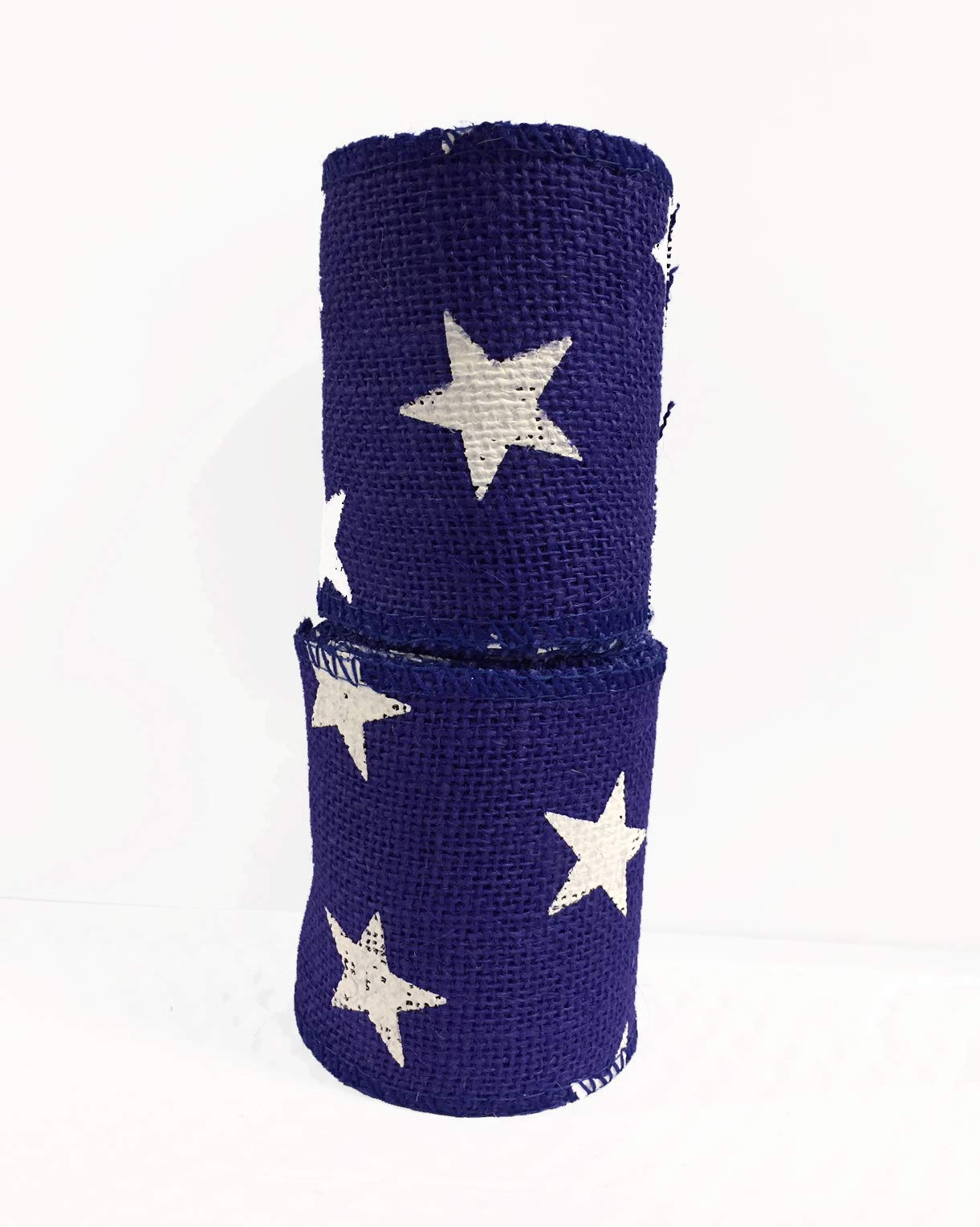 AAYU Natural Burlap Ribbon Roll 5 Inch X 5 Yards Blue White Star Print Jute Ribbon for Crafts Gift Wrapping Wedding