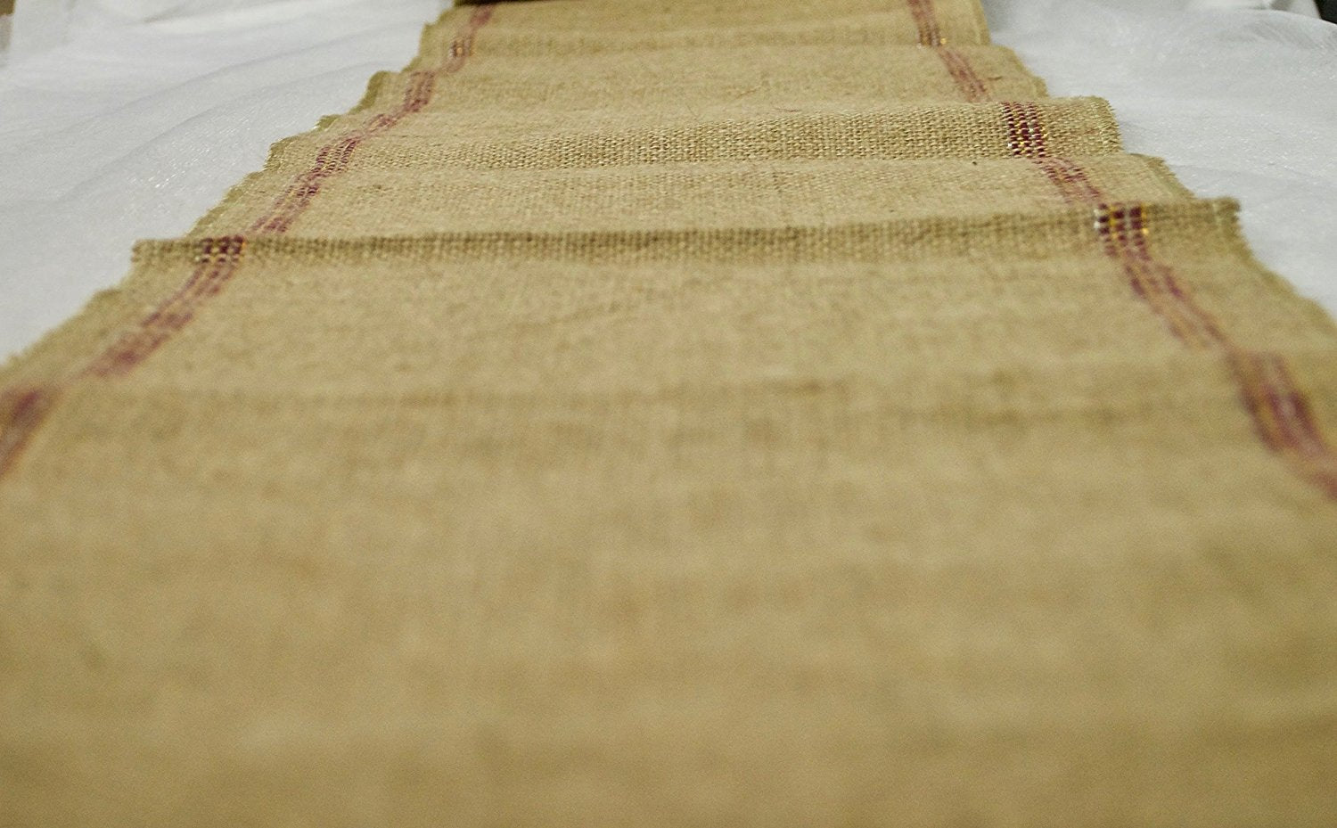 AAYU Burlap Striped Table Runner 12 x 108 Inch No-Fray Food Grade Natural Jute Rustic Table Runner for Home Party Wedding Decorations (Orange)