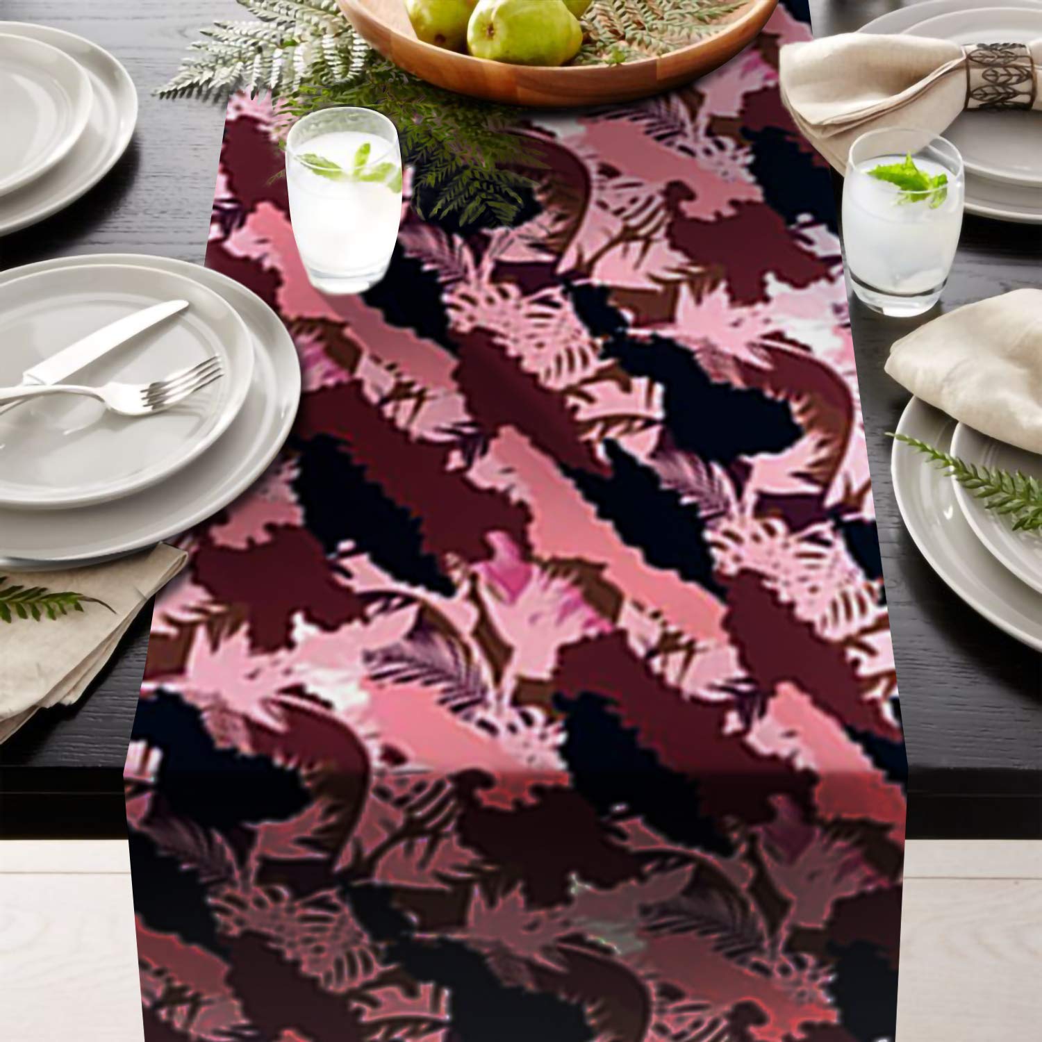 AAYU Pink Imitation Linen Table Runner 14 x 108 Inch Runner for Everyday, Dinner Party, Outdoor Dining, Events, Decor