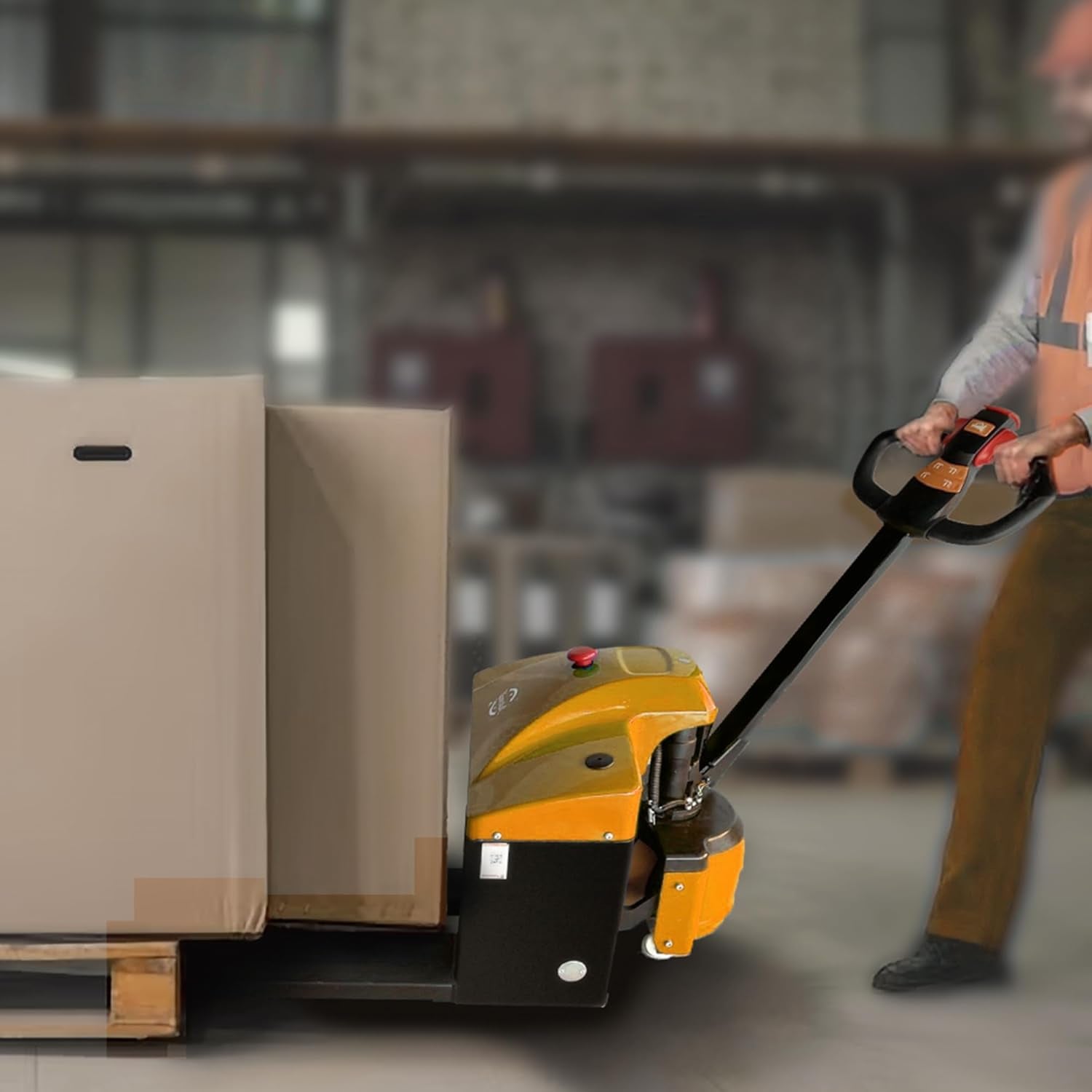 Yellow Electric Pallet Jack: Effortlessly Move 3300 lbs of Materials 48" x27" Fork Length
