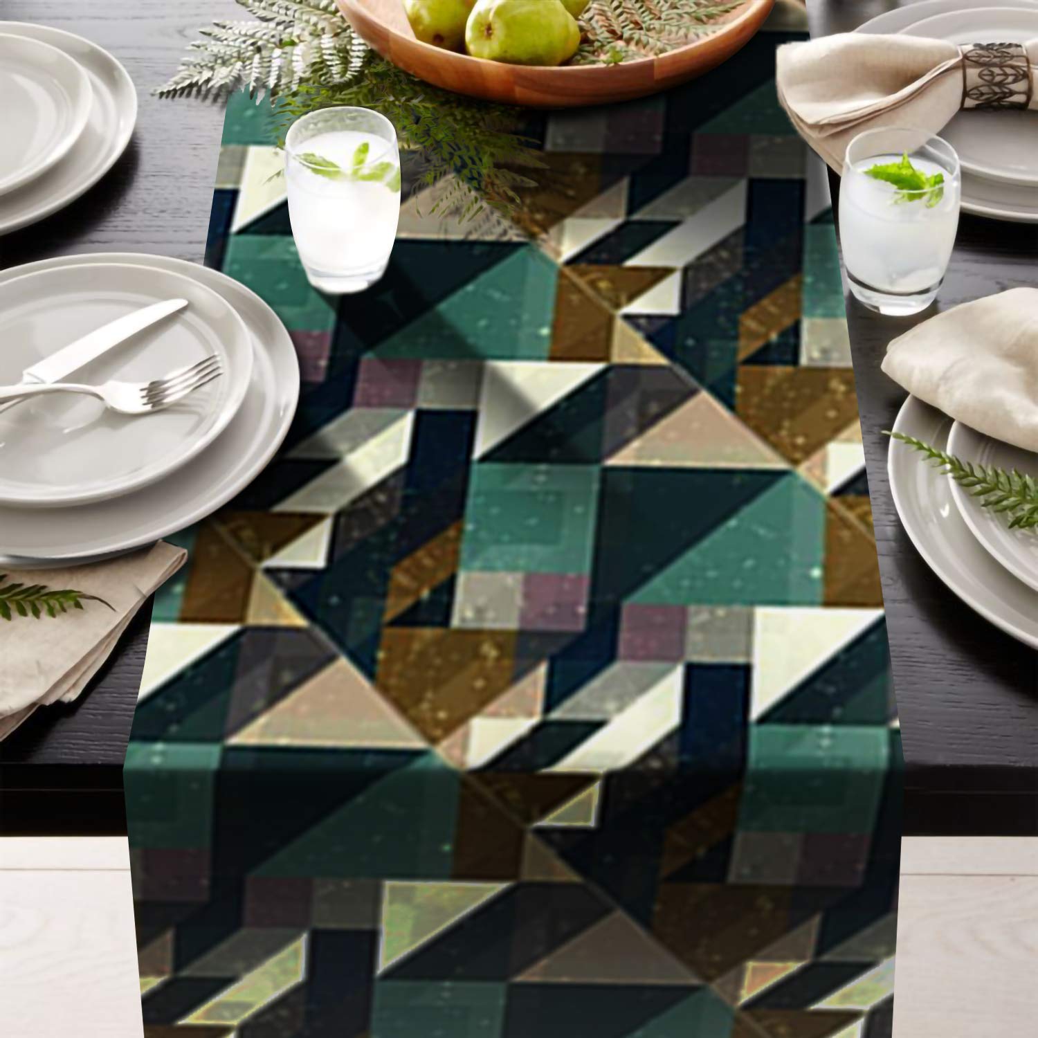 AAYU Geometric Imitation Linen Table Runner 14 x 108 Inch Runner for Everyday, Dinner Party, Outdoor Dining, Events, Decor