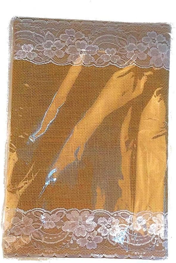 Burlap Table Runner 14" x 108" | Burlap Roll Lace Runner Perfect for Rustic Weddings and Events (White Lace in The Middle)