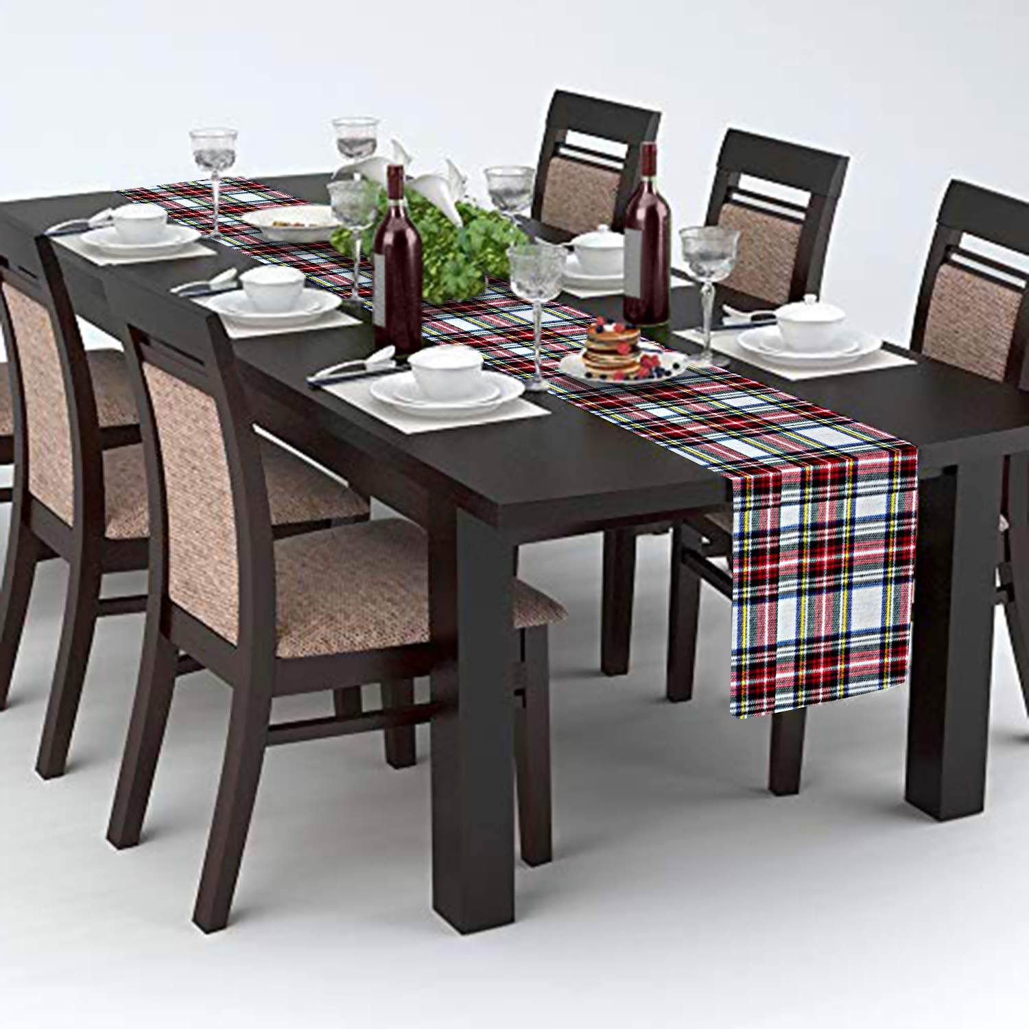 AAYU Tartan Plaid Table Runner 14 x 108 Inch Red White Black Scottish Plaid Table Runner for Everyday Party Wedding Table Settings