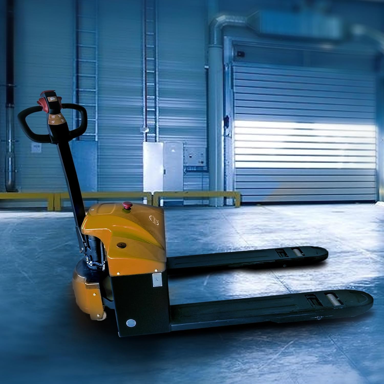 Yellow Electric Pallet Jack: Effortlessly Move 3300 lbs of Materials 48" x27" Fork Length