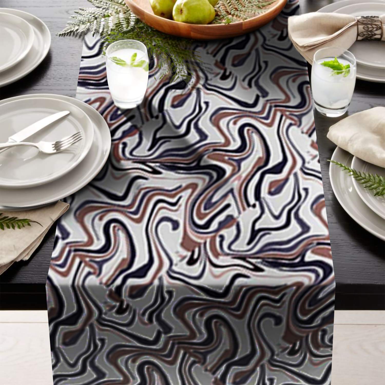 AAYU Geometric Imitation Linen Table Runner 14 x 108 Inch Runner for Everyday, Dinner Party, Outdoor Dining, Events, Decor