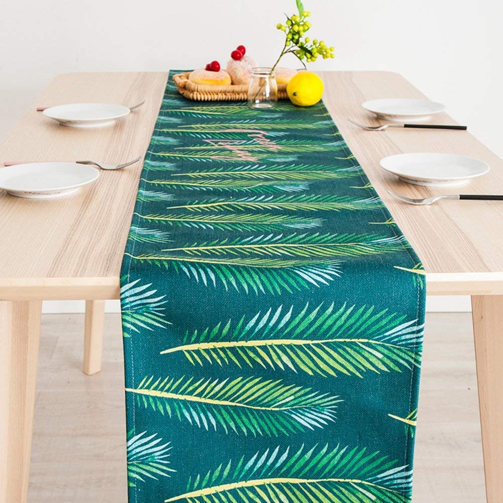 AAYU Green Leaf Imitation Linen Table Runner 14 x 108 Inch Everyday Birthday Baby Shower Party Banquet Decorations Table Settings