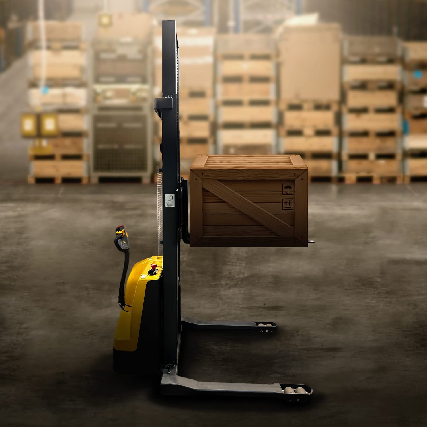 Fully Electric Power Drive Pallet Stacker with Straddle Legs 3300 lbs 138" Lift