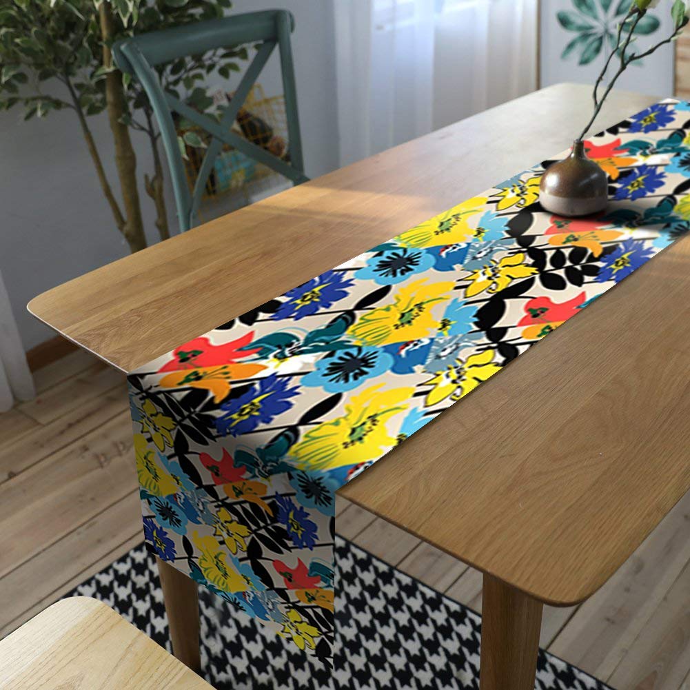 AAYU Floral Imitation Linen Table Runner 14 x 108 Inch Everyday Birthday Baby Shower Party Banquet Decorations Table Settings