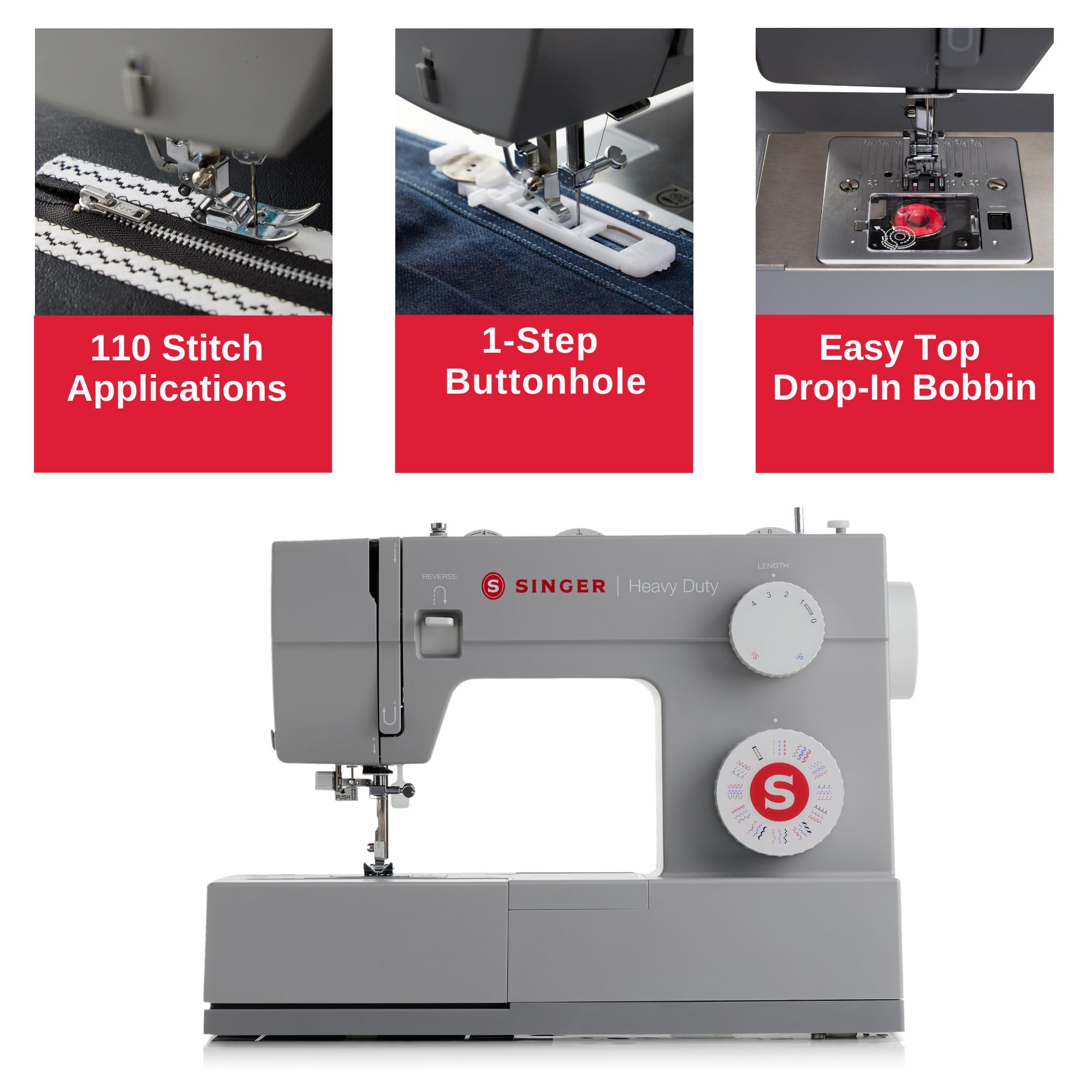 Singer 4452 Heavy Duty Sewing Machine, 32 Stiches with Accessory Kit, Grey
