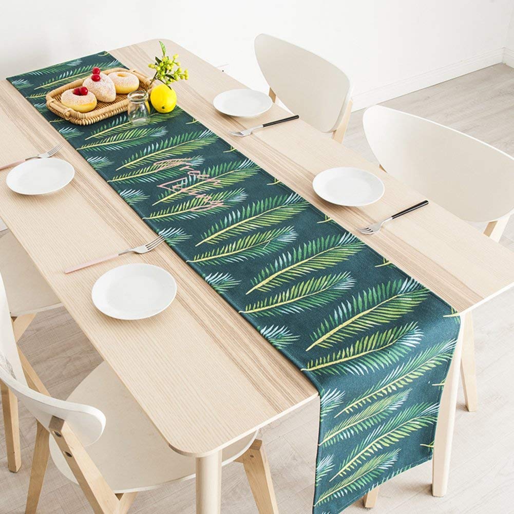 AAYU Green Leaf Imitation Linen Table Runner 14 x 108 Inch Everyday Birthday Baby Shower Party Banquet Decorations Table Settings
