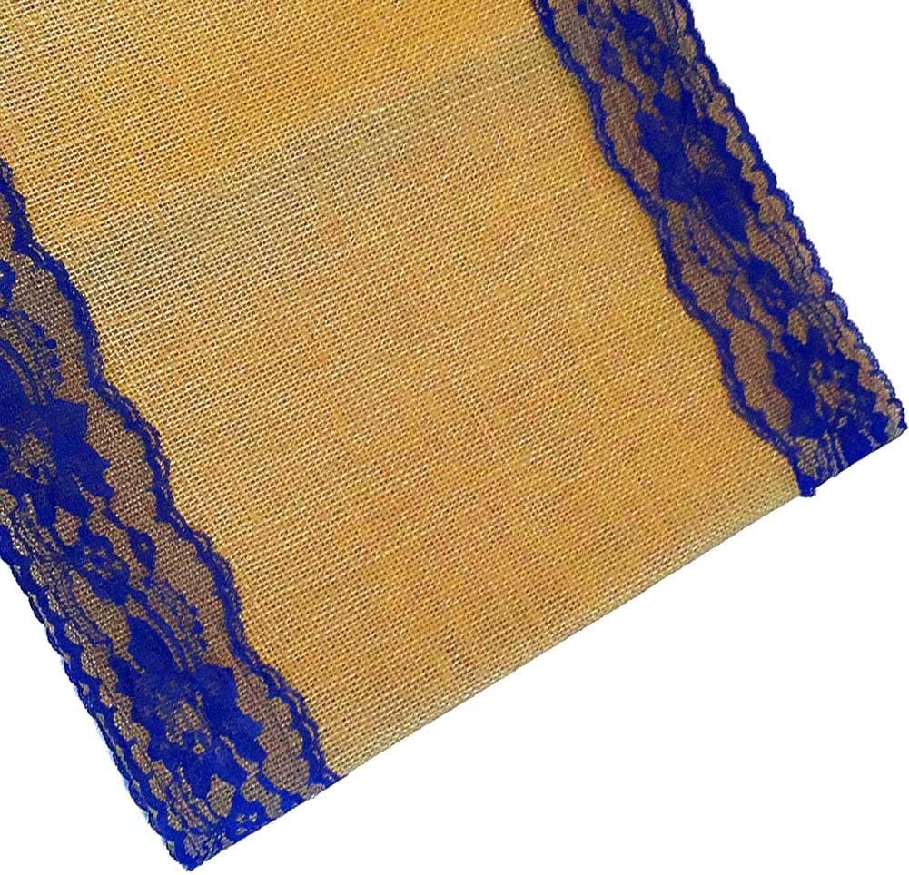 Burlap Table Runner 14" x 108" | Burlap Roll Lace Runner Perfect for Rustic Weddings and Events (White Lace in The Middle)