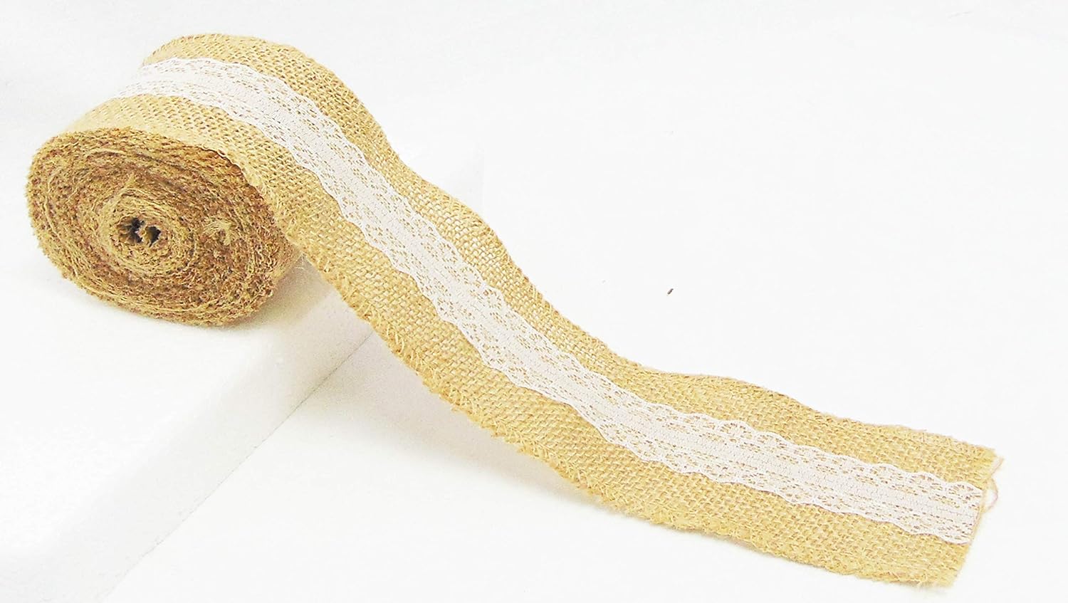 Burlap Ribbon with Lace Wired Ribbon White Lace