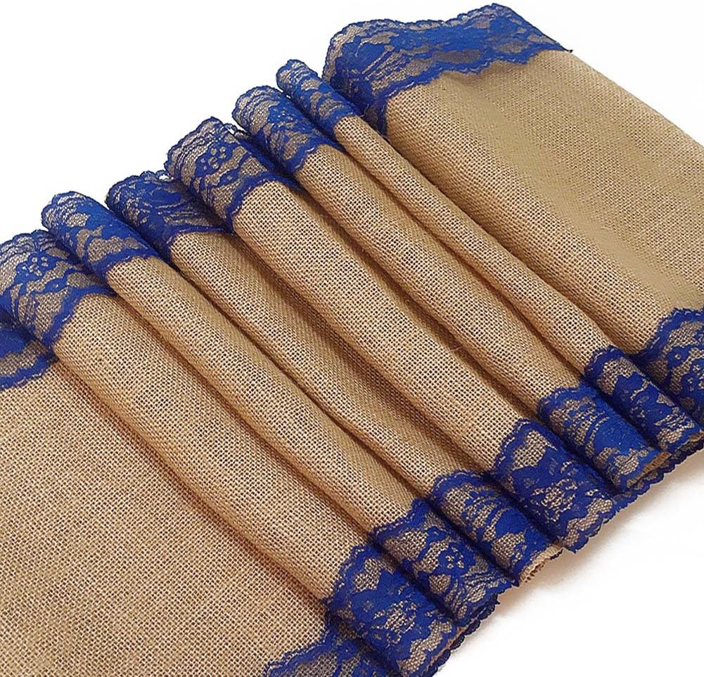 Burlap Table Runner 14" x 108" | Burlap Roll Lace Runner Perfect for Rustic Weddings and Events (White Lace in The Middle)