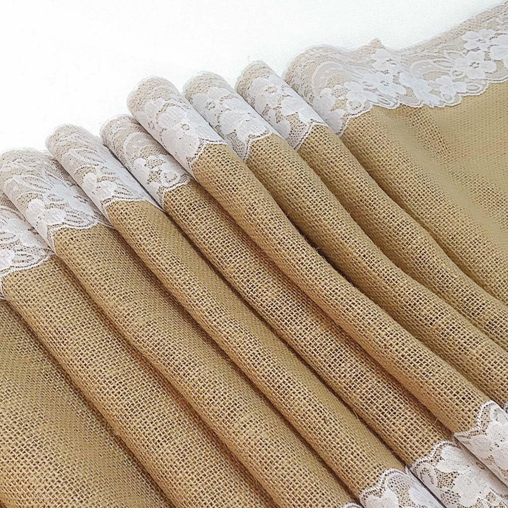 Burlap Table Runner 14" x 108" | Burlap Roll Lace Runner Perfect for Rustic Weddings and Events (White Lace in The Middle)