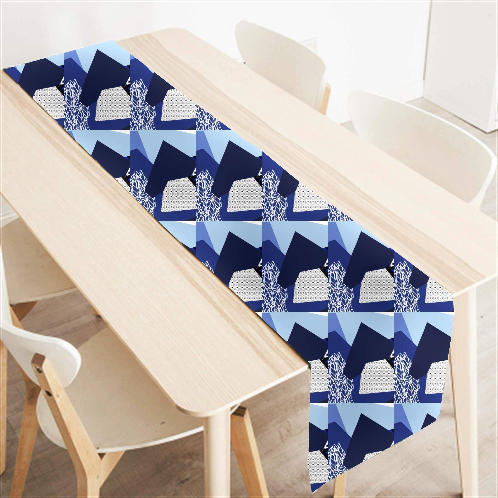 AAYU Geometric Imitation Linen Table Runner 14 x 108 Inch Navy Blue Runner for Everyday, Dinner Party, Outdoor Dining, Events, Decor