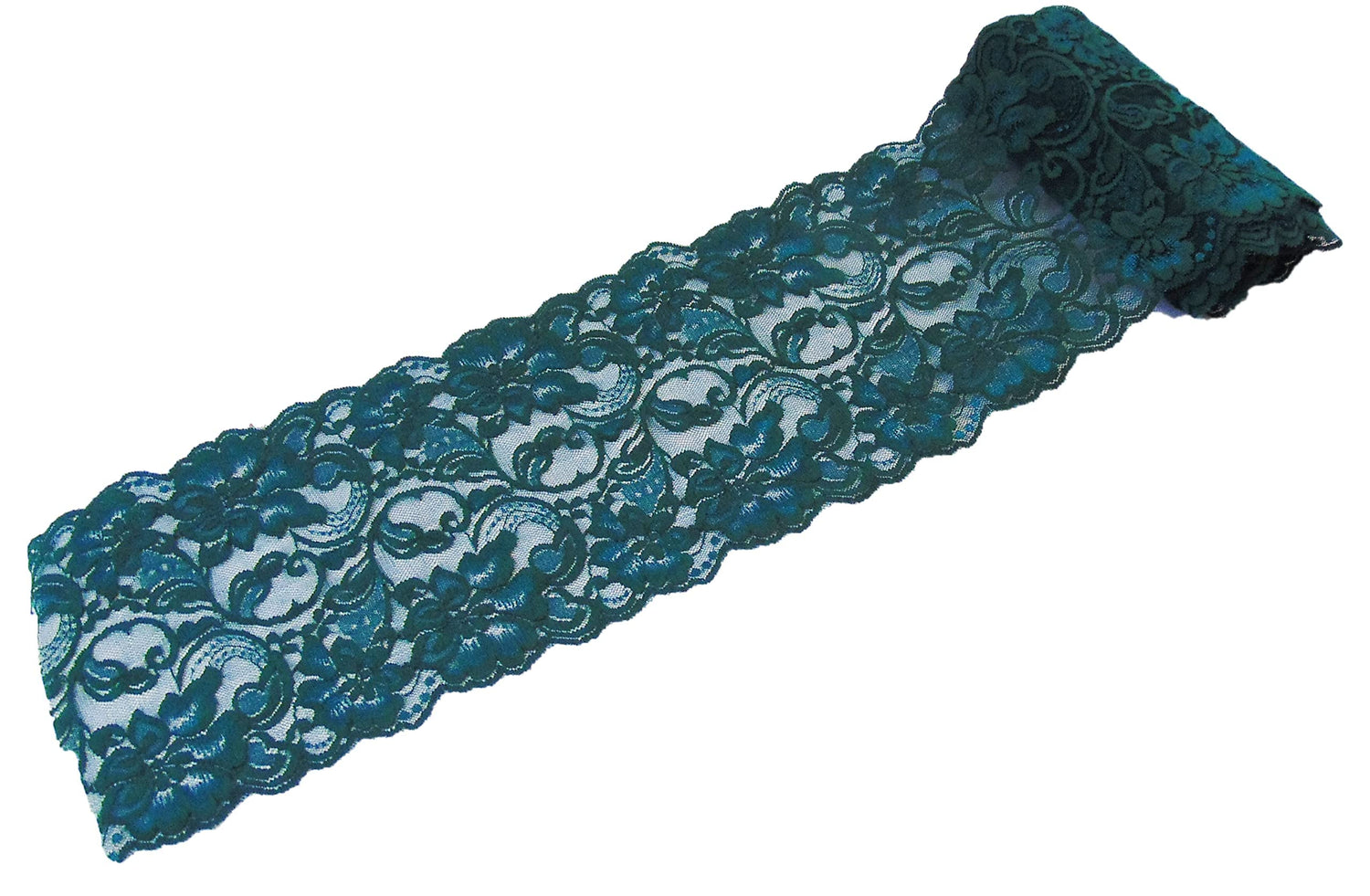 Dark Green 6 inch X 15 feet Floral lace Ribbon for Dress Making DIY Project Stretchy Smooth Soft and Great for Fashion (6" X 5 Yards Stretch-Green)