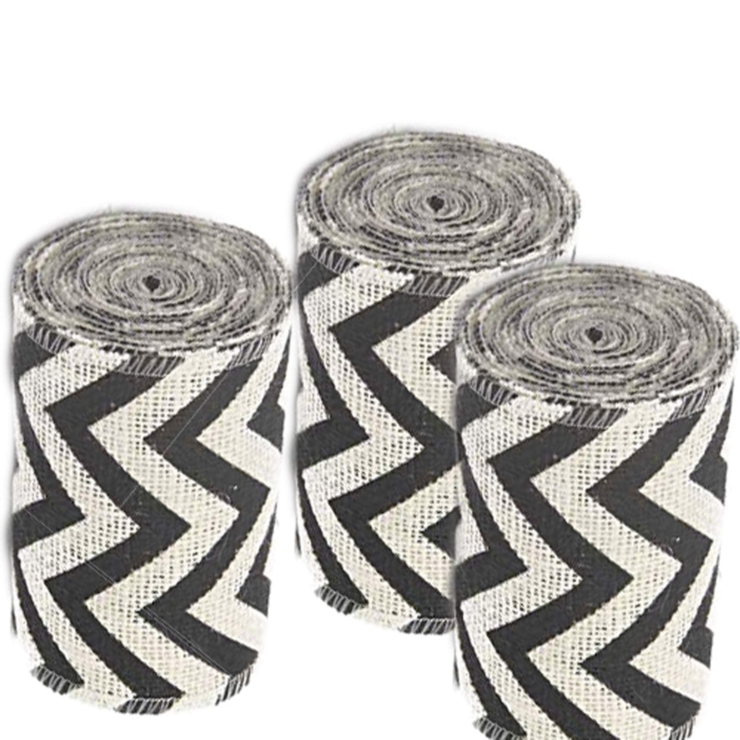 AAYU Natural Baurlap Ribbon 5 Inch X 5 Yards Black and White Jute Ribbon for Crafts Grit Wrapping Wedding