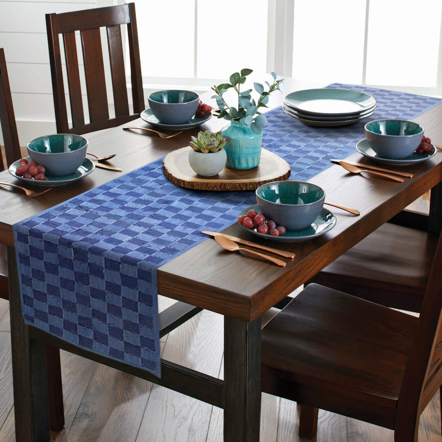 AAYU Denim Table/Bed Runner, Hand Fringed Tape Hand Weaved | 18 Inch X 108 Inch | Premium Quality Denim | Perfect for Wedding, Parties, and Everyday Décor