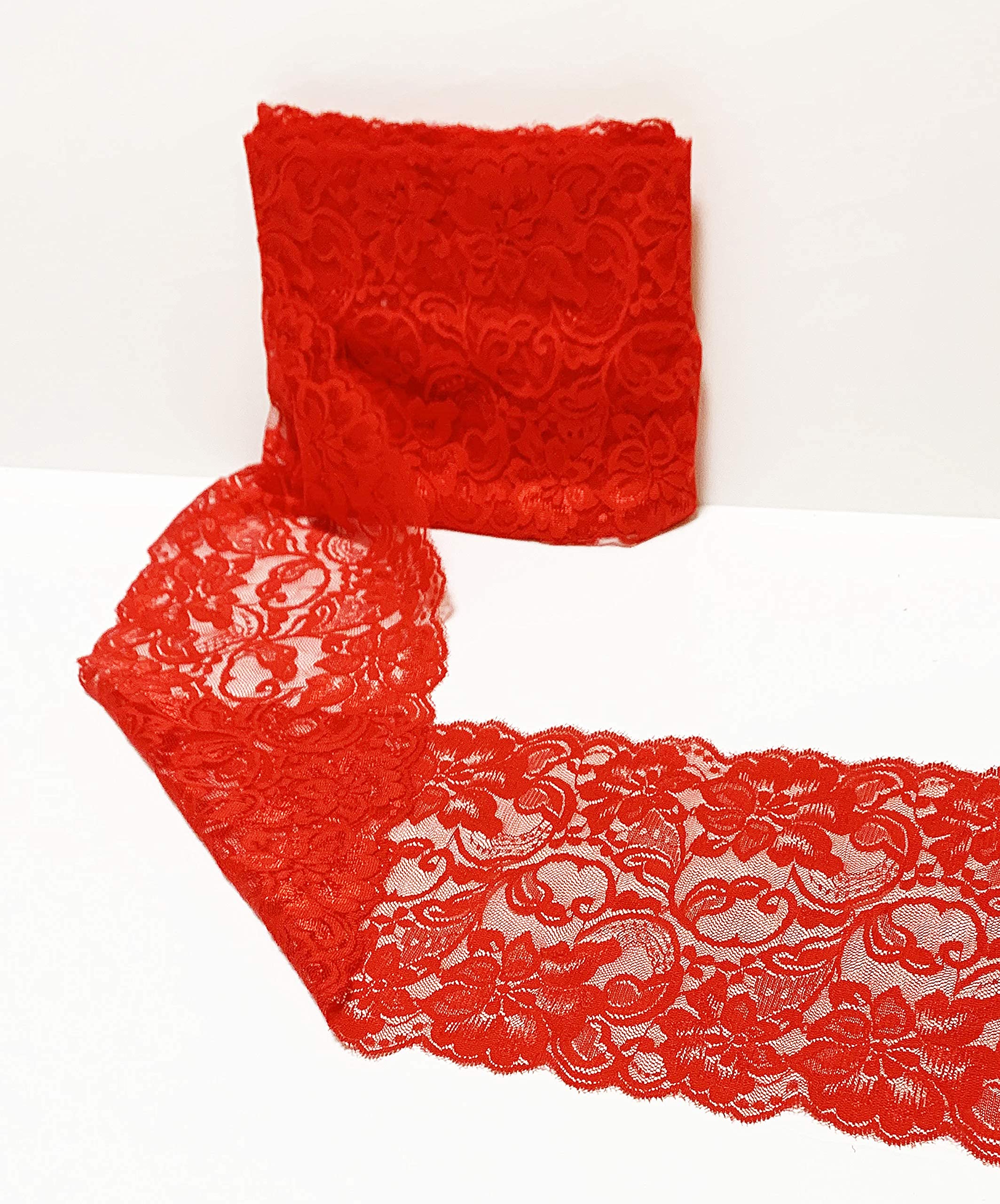 Red Floral Lace Ribbon Trim | 6 inch X 5 Yards | Perfect for DIY Decoration ,Craft, Project and Garment