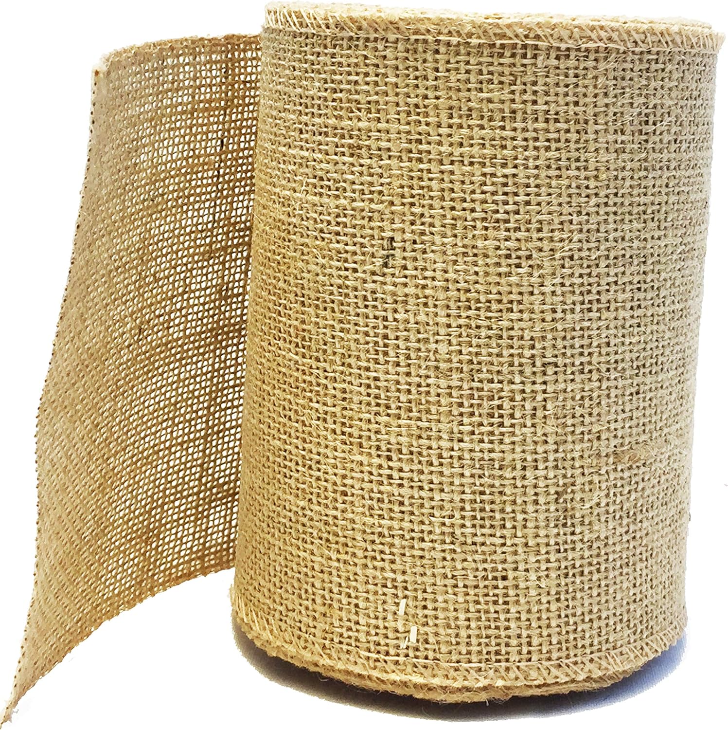 Burlap Jute Ribbon 5 inch x 30 feet Tight Weave and Finish Edges | Jute- Burlap Roll of 10 Yards Eco-Friendly, Natural Ribbon Rolls (Natural, 5 Inch 10 Yards)