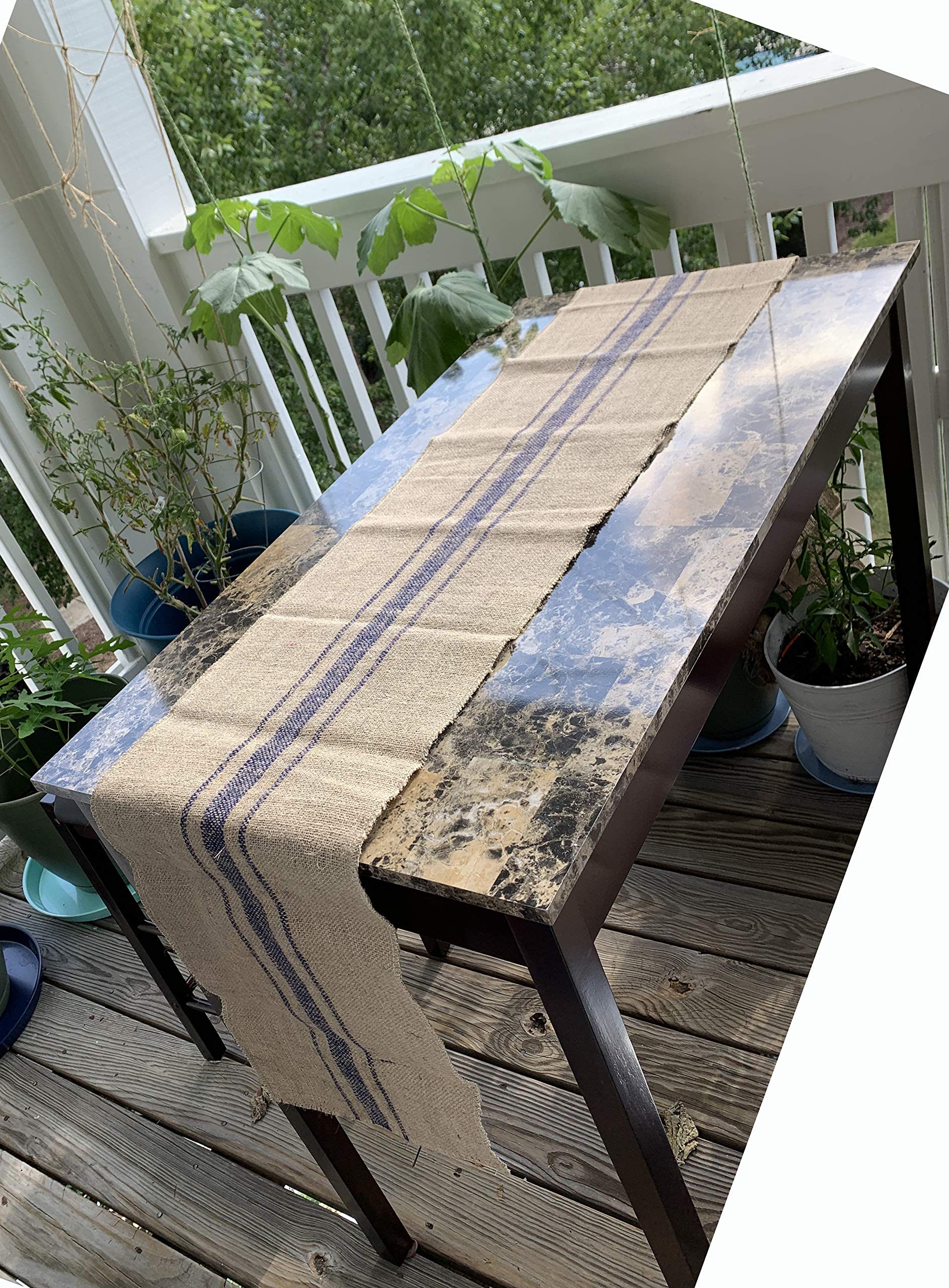 Burlap Stripe Table Runner | Striped Burlap Table Runner for Decoration | Burlap Table Runner Roll - Blue