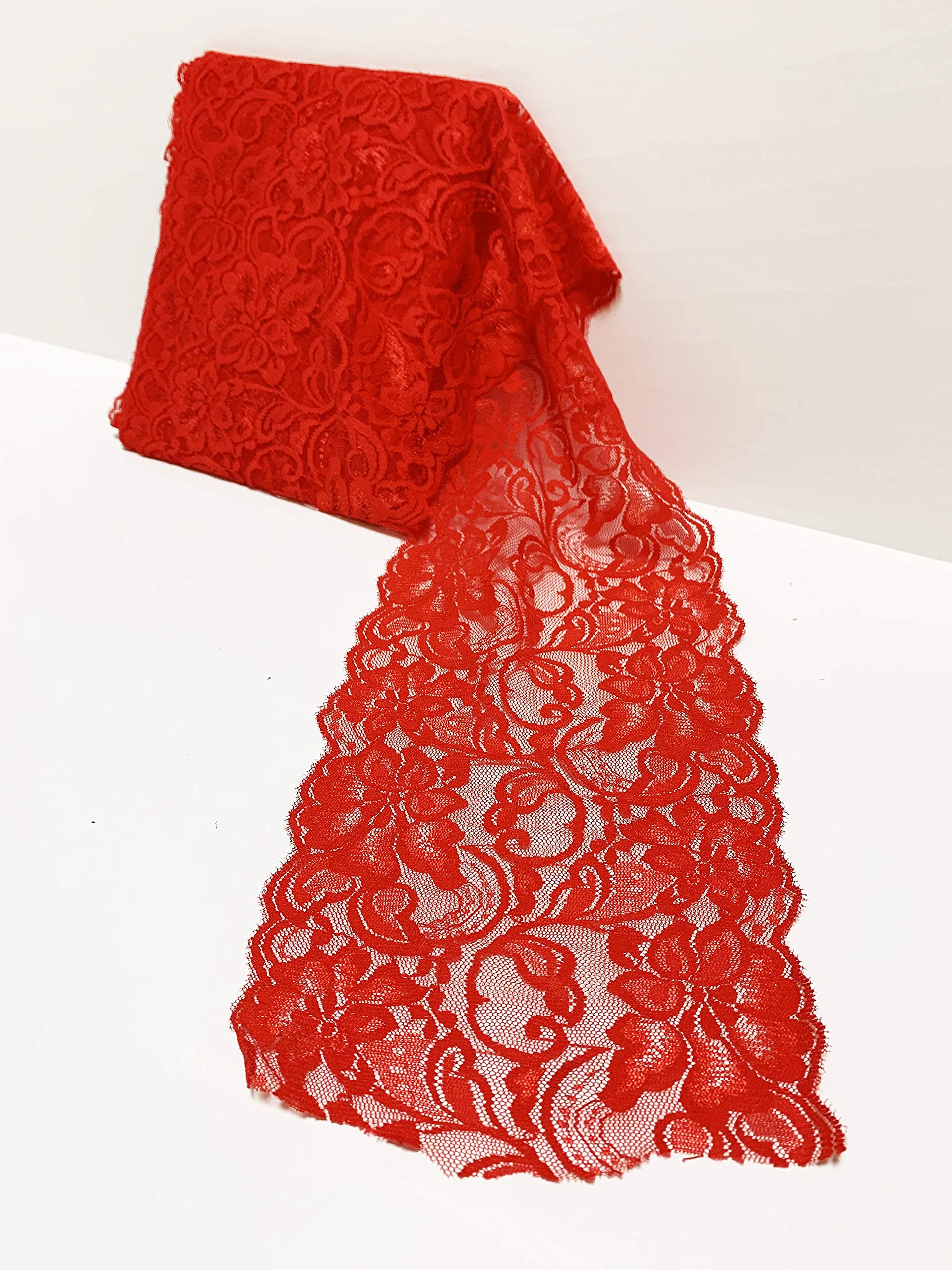 Red Floral Lace Ribbon Trim | 6 inch X 5 Yards | Perfect for DIY Decoration ,Craft, Project and Garment