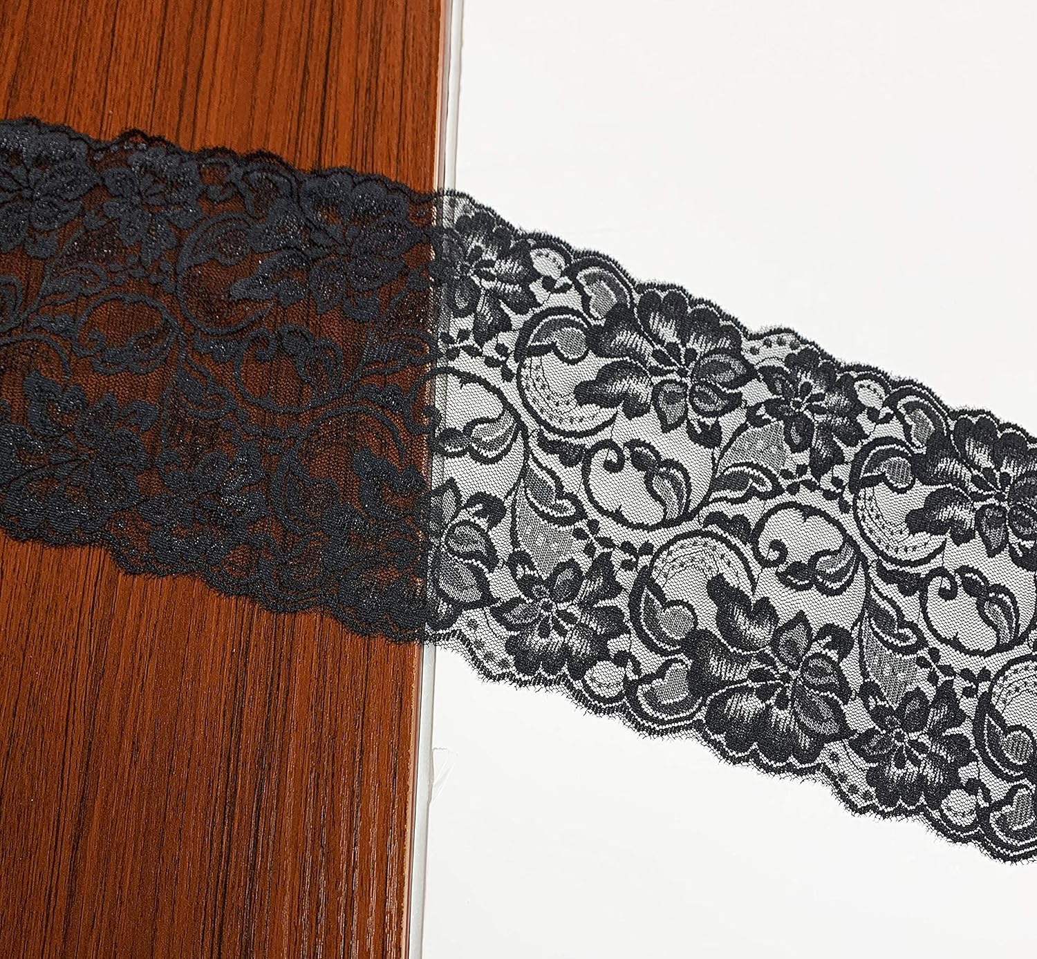 6" Black Lace Tulle Fabric Ribbon