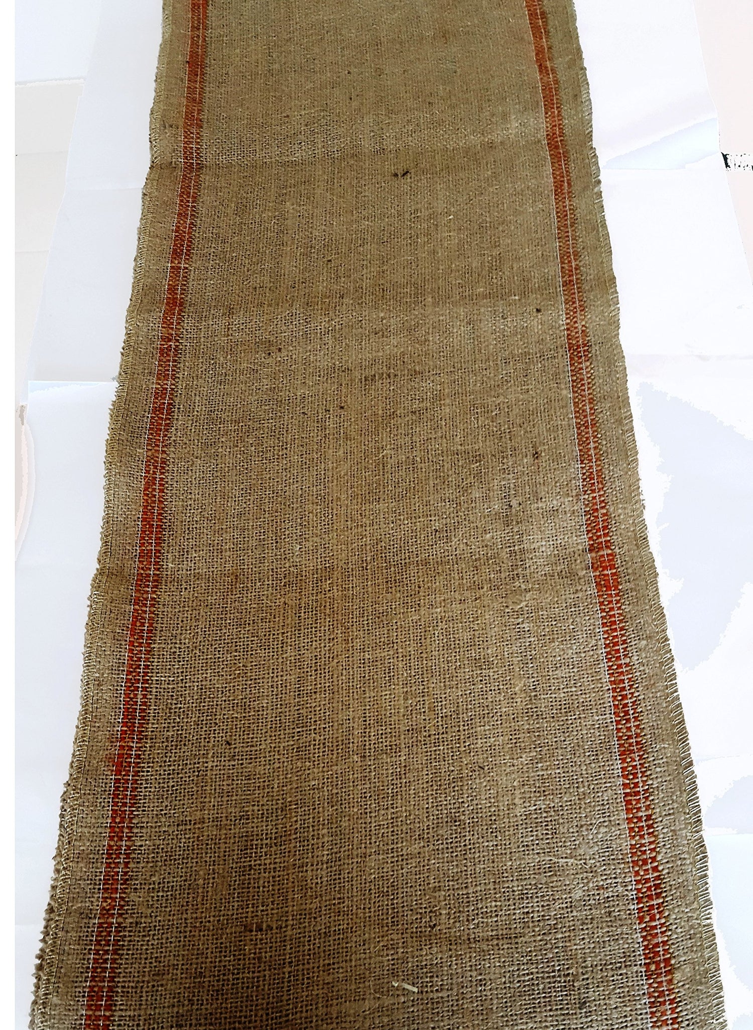 AAYU Burlap Striped Table Runner 12 x 108 Inch No-Fray Food Grade Natural Jute Rustic Table Runner for Home Party Wedding Decorations (Orange)
