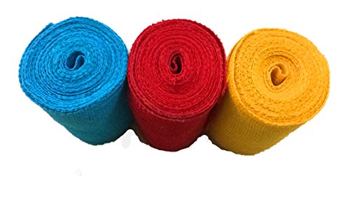 Premium Burlap Ribbon roll 5 Inch x 5-Yards - Blue, Red, Yellow