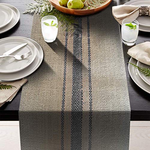 Table Runner Modern Black Stripped - Blue