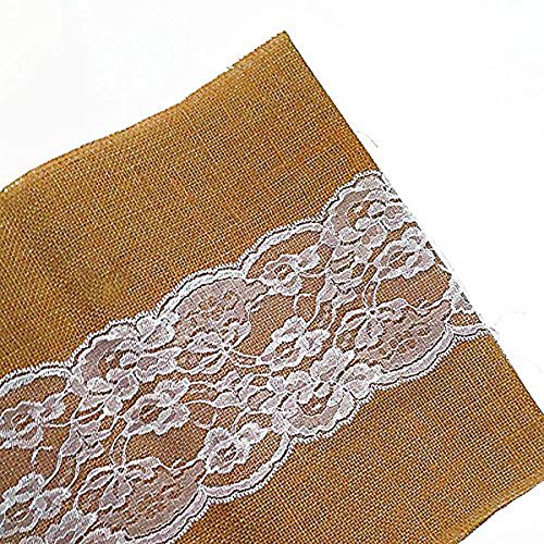 AAYU Burlap Table Runner | 14 Inch x 108 Inch | Navy lace Attached | Kitchen/Dining Rustic Wedding Ceremony or Easter Decorations | Vintage, Country Bohemian Decor (Blue Lace on Both Sides) Jutemill