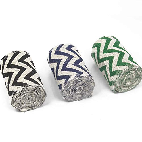 AAYU Chevron Printed Burlap Ribbon Rolls | 3 Pack Rolls | Natural, Eco-Friendly | Perfect for Party Wedding DIY Holiday Craft Decoration (2 Inch X 5 Yards) Total 45 ft in a Pack Jutemill