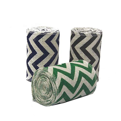 AAYU Chevron Printed Burlap Ribbon Rolls | 3 Pack Rolls | Natural, Eco-Friendly | Perfect for Party Wedding DIY Holiday Craft Decoration (2 Inch X 5 Yards) Total 45 ft in a Pack Jutemill