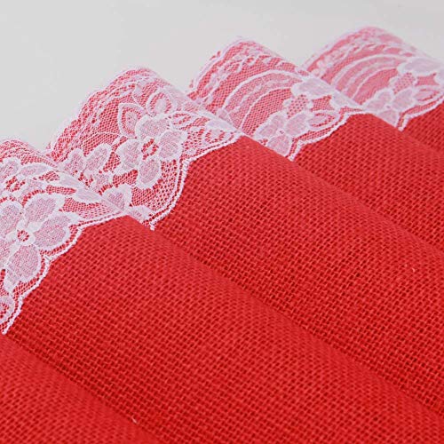 AAYU Gray Burlap Table Runner with White lace 108" | 14 Inch X 108 Studio Collection White Ribbon Lace on Both Edges Perfect Table Top Settings for Wedding and Party Decor (Grey) Jutemill