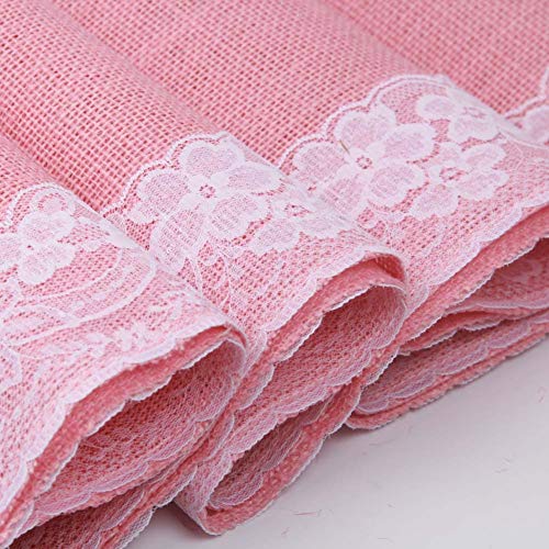 AAYU Gray Burlap Table Runner with White lace 108" | 14 Inch X 108 Studio Collection White Ribbon Lace on Both Edges Perfect Table Top Settings for Wedding and Party Decor (Grey) Jutemill