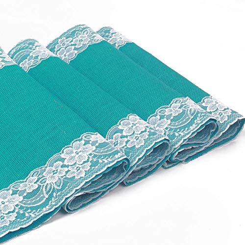 AAYU Gray Burlap Table Runner with White lace 108" | 14 Inch X 108 Studio Collection White Ribbon Lace on Both Edges Perfect Table Top Settings for Wedding and Party Decor (Grey) Jutemill