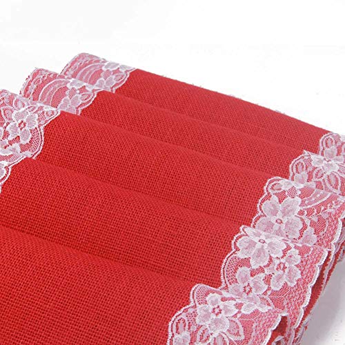 AAYU Gray Burlap Table Runner with White lace 108" | 14 Inch X 108 Studio Collection White Ribbon Lace on Both Edges Perfect Table Top Settings for Wedding and Party Decor (Grey) Jutemill