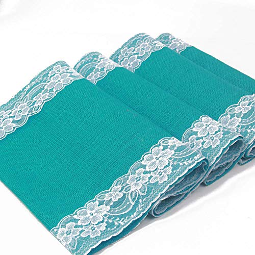 AAYU Gray Burlap Table Runner with White lace 108" | 14 Inch X 108 Studio Collection White Ribbon Lace on Both Edges Perfect Table Top Settings for Wedding and Party Decor (Grey) Jutemill